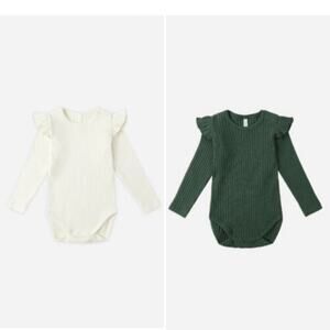 Rylee + Cru Shoulder Ruffle Bodysuit (Bundle of 2) - Green and Ivory
